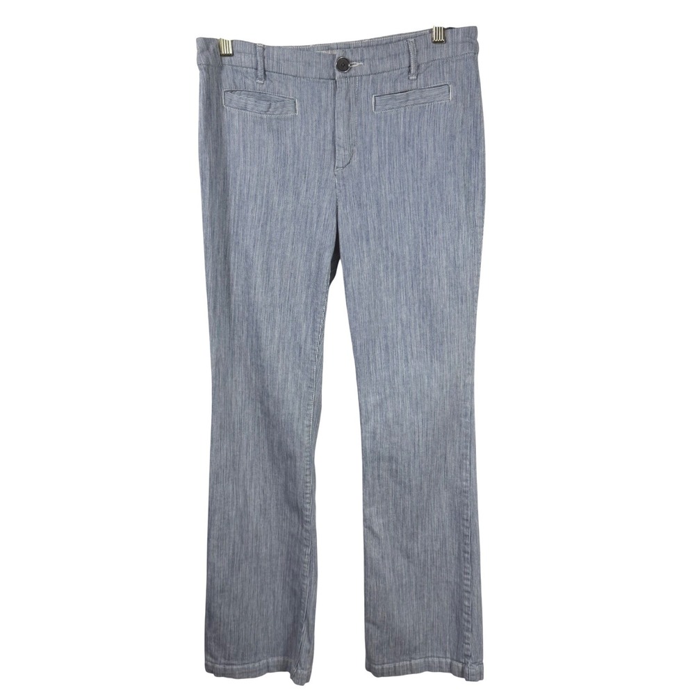 Chico's Platinum Denim Trousers Size 1 Blue White Stripe Wide Leg Pants Size 8